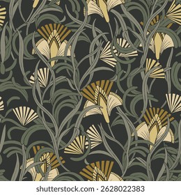 Elegant Art Deco Floral Pattern on Dark Background