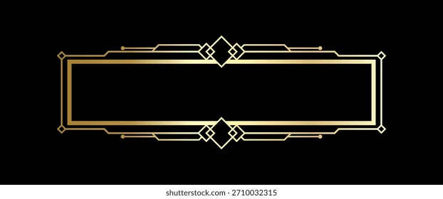 Elegant art deco frame featuring geometric golden line borders on a dark background. Ideal for premium branding templates invitations packaging design poster layouts