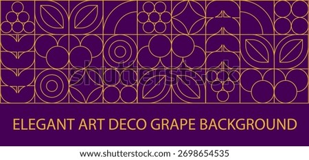 Elegant Art Deco Grape Background. Luxury Line Art Pattern Design in a Mosaic Vector Illustratioin