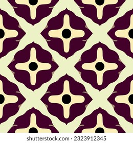 Elegant art deco inspired pattern in black and white, deep maroon background. Its repeating fabric design captures the essence of art nouveau.