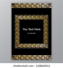 Elegant Art Deco page design , menu decoration  for print and web. Golden black middle east retro motive geometric pattern.
