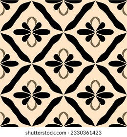 Elegant art deco pattern in black and white graces a beige background, reminiscent of art nouveau floor patterns.
