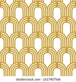 Elegant Art Deco pattern. Seamless vector geometric print. Template for textile design, cards, gift wrappings. Golden on white.