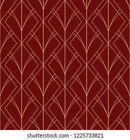 elegant art deco seamless pattern, red maroon golden line geometric illustration, wallpaper graphic design vector