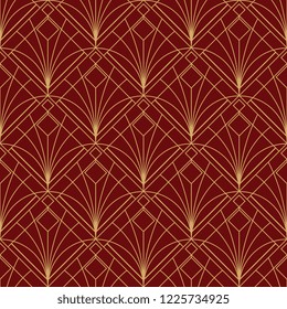 elegant art deco seamless pattern, red maroon golden line geometric illustration, wallpaper graphic design vector