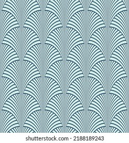 Elegant Art Deco Seamless Pattern Peacock Feather Style Seashell Shaped Endless Vector Design Luxury Rich Concept Trendy Colors Mint Blue Tones