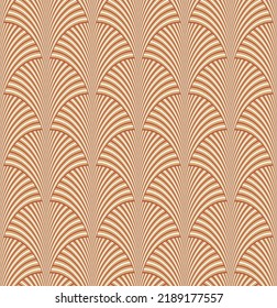 Elegant Art Deco Seamless Pattern Peacock Feather Style Seashell Shaped Endless Vector Design Luxury Rich Concept Trendy Colors Amber Brown Tones