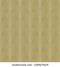 Elegant Art Deco Seamless Pattern Peacock Feather Style Seashell Shaped Endless Vector Design Luxury Rich Concept Trendy Colors Olive Green Tones