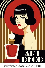 An Elegant Art Deco-style Illustration Featuring a Glamorous Woman