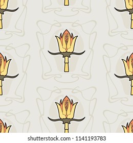 Elegant art nouveau floral seamless pattern with lotus
