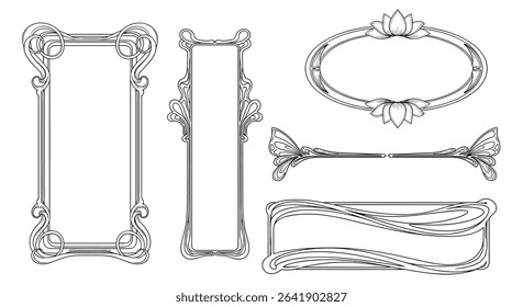 Elegant Art Nouveau Inspired Frames Borders and Design Elements Collection