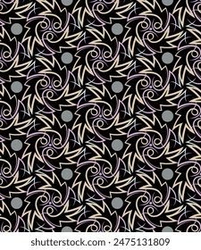 Elegant art seamless pattern. Overlapping art forms, stripes, polygons, segments are grouped and arranged in a certain order. Vector.