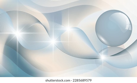 Elegant art wallpaper in gentle light colors. Flashes of light, intertwining smooth lines, a translucent shiny sphere against the background of mixing colors. Vector.