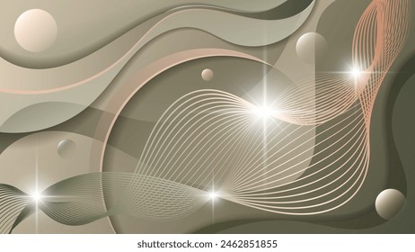 Elegant art wallpaper in soft colors. Flashes of light, intertwining wavy lines against a background of overlapping abstract shapes and mixing of colors. Vector.