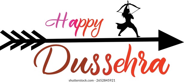 Elegant and artistic calligraphy design of "Happy Dussehra" in a decorative style. Perfect for Indian festival greetings, banners, posters, social media, and traditional celebration artwork. A creativ