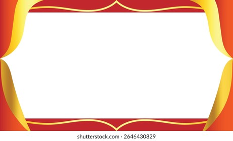 An elegant artistic frame in vibrant red and gold, forming a decorative border with a clean white center.perfect for text, invitations, logos, or luxury branding. This ornate design features symmetric