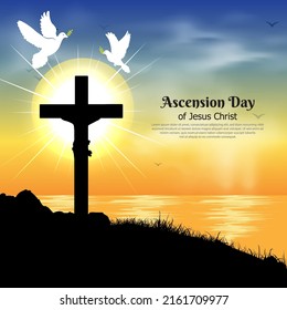 Elegant Ascension Day of Jesus Christ design with sunset background 