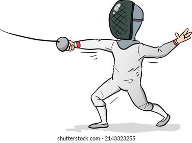 Elegant athlete fencing in a sword competition