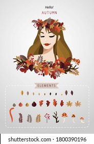 Elegant autumn girl leaves and elements vector