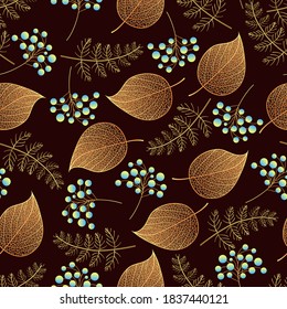 Elegant autumn natural seamless pattern with goldy leaves 
