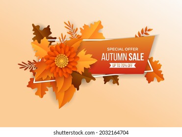 Elegant autumn sale banner design with colorful flower concept