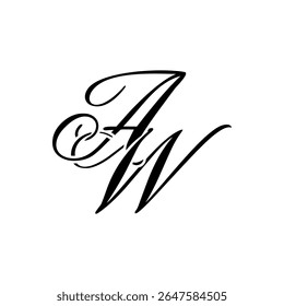 Elegant AW Monogram in Black Script – Stylish Calligraphy Initial Logo on White Background