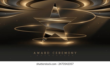 Elegant award ceremony background featuring a golden star and abstract light trails, perfect for celebrations and recognition events. Vector illustration.