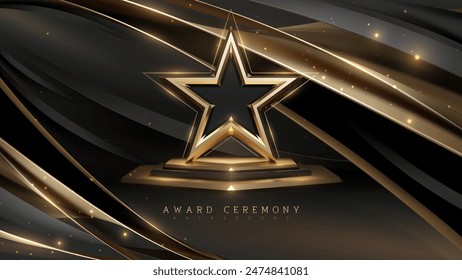 Elegante fondo de ceremonia de premios con una estrella dorada y senderos de luz abstracta, perfecto para celebraciones y eventos de reconocimiento. Ilustración vectorial.