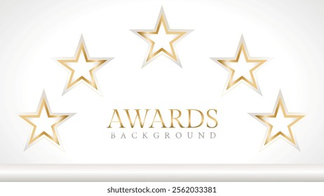 Elegant awards background with gold and silver ribbons, perfect for ceremonies, certificates, presentations, and promotions. Modern and luxurious design exuding prestige and professionalism