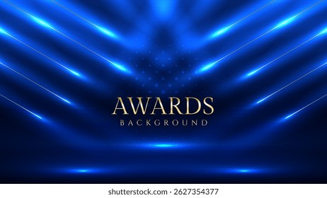 Elegant awards ceremony background with blue spotlights. Perfect for event invitations, award presentations, gala nights, corporate ceremonies, achievement celebrations, online event promotions.