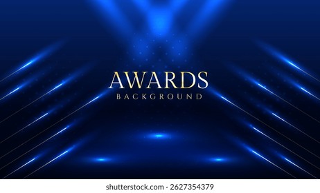 Elegant awards ceremony background with blue spotlights. Perfect for event invitations, award presentations, gala nights, corporate ceremonies, achievement celebrations, online event promotions.