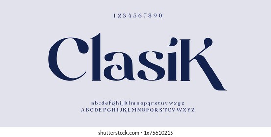 Elegant awesome alphabet letters font and number. unique serif font. Classic Lettering Minimal Fashion Designs. Typography fonts regular uppercase and lowercase. vector illustration - Shutterstock ID 1675610215