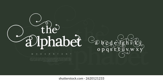 Elegante incrível alfabeto letras fonte e número. fonte única serif. Clássico Lettering minimal Fashion Designs. Fontes tipográficas normais maiúsculas e minúsculas. ilustração vetorial