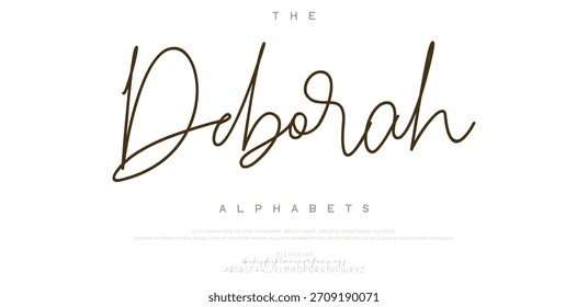 Elegantes letras de alfabeto impresionante y número de fuente. Fuentes tipográficas regulares en mayúsculas. Ilustración vectorial