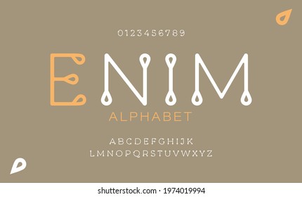 Elegant awesome thin font alphabets. Minimal modern fonts and numbers with rounded tips resembling a drop, loop, or needle eyelet.