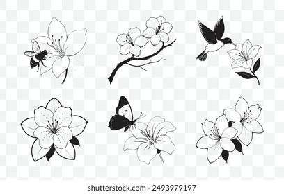 Elegant Azalea Line Art Vector Set for Artistic and Creative Designs