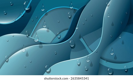 Elegant azure art background with transparent drops and 3D effect. An excellent illustration for advertising, posters, postcards, business cards and your other projects. Vector.