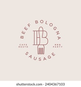 Eleganter B-Brief mit Gabellinie Skizze Logo Design. Rustikales B-Monogramm-Symbol