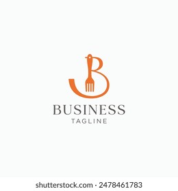 Elegant B letter with fork restaurant, food cafe company logo design concept. Vector illustration