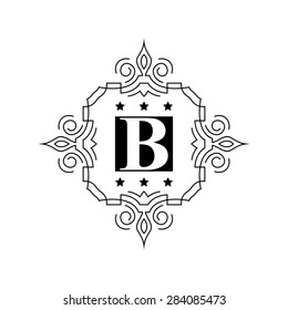 Elegant B monogram design template. Luxury calligraphic emblem frame ornament. Line logo design. Vector illustration good for Boutique, Restaurant, Cafe, Heraldic, Hotel, Fashion, Jewelry.