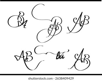 Elegant BA Letter Calligraphy Logo Design – Unique Interlocked Monogram Ideas, Creative B and A Overlapped Monogram Logo