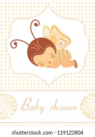 An elegant baby shower card with baby-butterfly girl sleeping