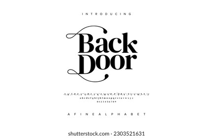 Elegant backdoor alphabet letters font and number. Classic Lettering Minimal Fashion Designs. Typography modern serif fonts decorative vintage design concept. vector illustration