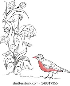 elegant  background with bird and plants ready to place your text 