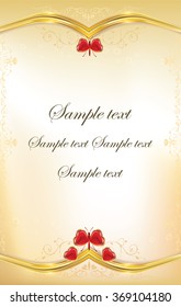 Elegant background for birthdays, weddings, or any other celebrating occasion, with hearts and butterflies. Size of a custom greeting card. Print colors used. 