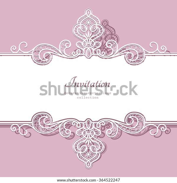 Elegant background with border lace\
ornament, divider, header, decorative paper lace frame, vector\
greeting card or wedding invitation template,\
eps10