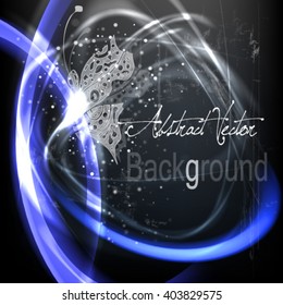 Elegant elegant background with butterfly. Cool vector frame with blue stripes