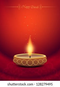 elegant background design for diwali festival with beautiful lamp.