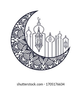 Elegant background design for Islamic festivals Ramadan and Eid. Ramadan kareem moon