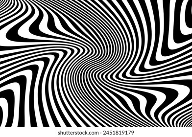 Elegant background, Digital image with a psychedelic stripes. Wave design black and white.  Vector illustration  